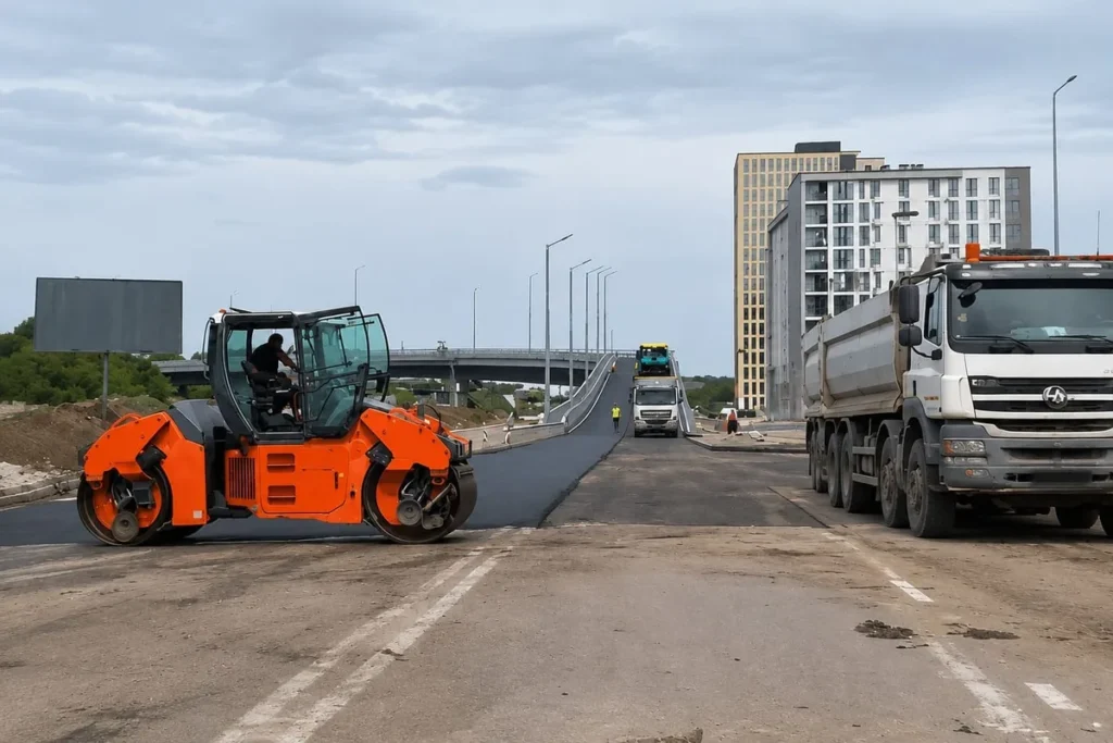 У Франківську на мосту на Пасічну укладають фінальний асфальт