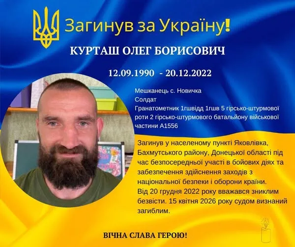 На Донеччині загинув боєць з Долинщини Олег Курташ